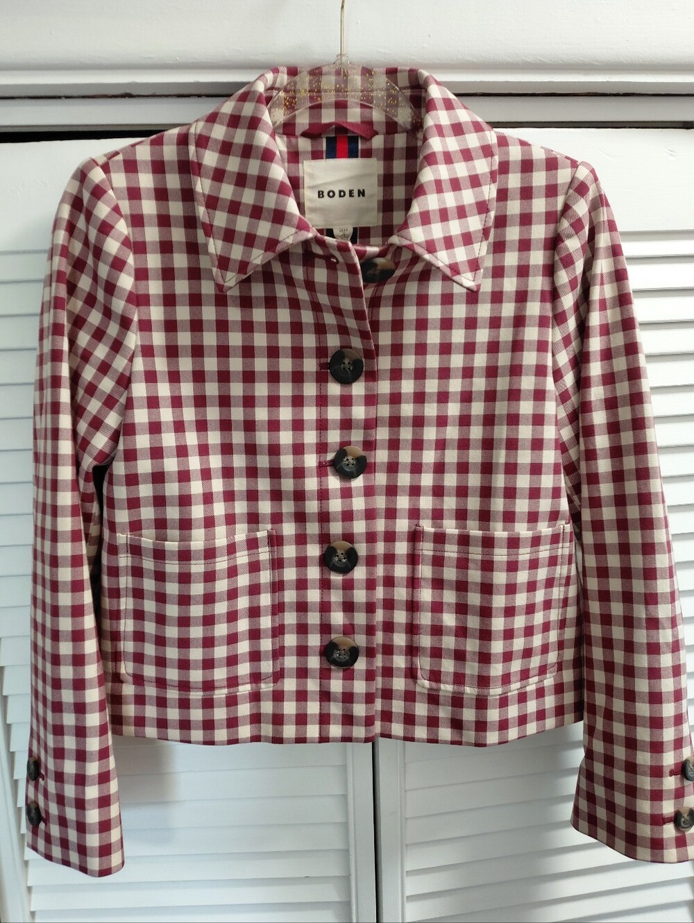 Boden Women's Knightsbridge Red Gingham Button-Front Jacket